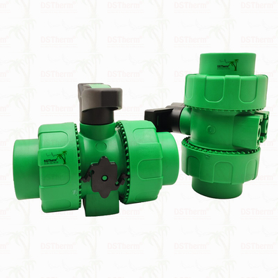 Lock Ball PPR Double Union Ball Valve với nhựa S2.5 20-63MM Logo tùy chỉnh