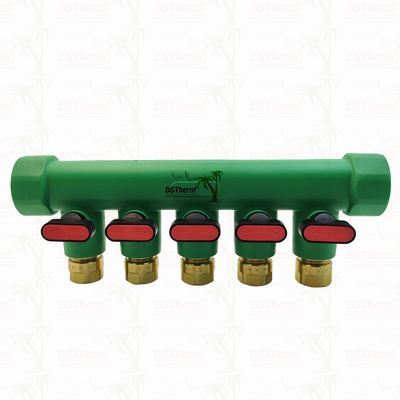 Ống góp PPR với van bi Nước nóng Đỏ 5 ngả Ống góp Logo và Màu sắc tùy chỉnh 25mm