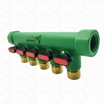 Ống góp PPR với van bi Nước nóng Đỏ 5 ngả Ống góp Logo và Màu sắc tùy chỉnh 25mm