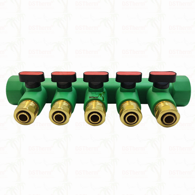 Ống góp PPR với van bi Nước nóng Đỏ 5 ngả Ống góp Logo và Màu sắc tùy chỉnh 25mm