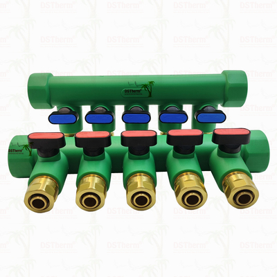 Ống góp PPR với van bi Nước nóng Đỏ 5 ngả Ống góp Logo và Màu sắc tùy chỉnh 25mm