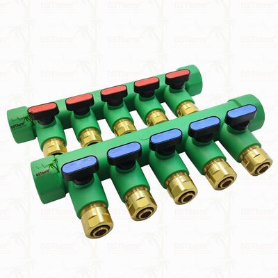 Ống góp PPR với van bi Nước nóng Đỏ 5 ngả Ống góp Logo và Màu sắc tùy chỉnh 25mm