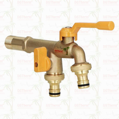 Long Spoute Heavy-duty Brass Double Outlet Tap Extension Tap Brass Bibcock 1/2"*3/4"*3/4"