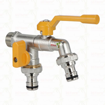 Vòi nước hai đầu ra bằng đồng thau, vòi đồng thau mạ niken, vòi đồng thau 1/2"*3/4"*3/4"