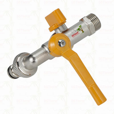 Vòi nước hai đầu ra bằng đồng thau, vòi đồng thau mạ niken, vòi đồng thau 1/2"*3/4"*3/4"