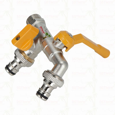 Vòi nước hai đầu ra bằng đồng thau, vòi đồng thau mạ niken, vòi đồng thau 1/2"*3/4"*3/4"