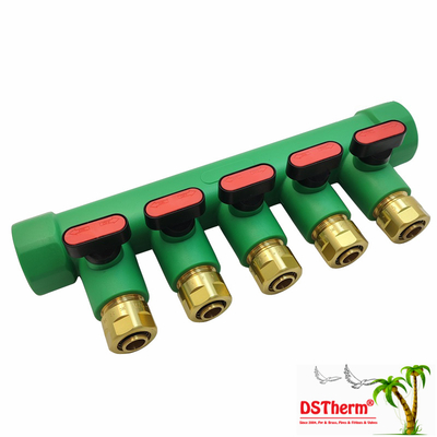 Ống góp PPR với van bi Nước nóng Đỏ 5 ngả Ống góp Logo và Màu sắc tùy chỉnh 25mm