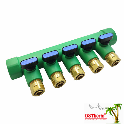 Ống góp PPR màu xanh dương với van bi, ống góp 5 ngả, màu sắc và logo tùy chỉnh, 25mm