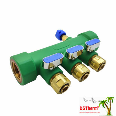 Ống góp PPR với van bi Nước nóng & lạnh Xanh dương 3 ngả Ống góp Logo và Màu sắc tùy chỉnh 25mm